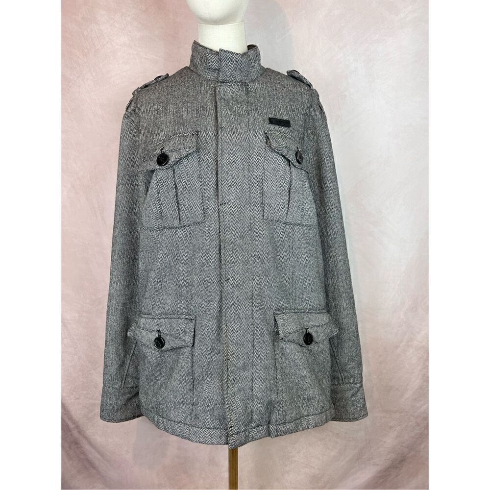 Men’s Wool Blend Outer Coat Zoo York Herringbone Pattern Size Large
